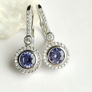 NWT Tanzanite CZ halo drop earrings in Sterling Silver lever back
